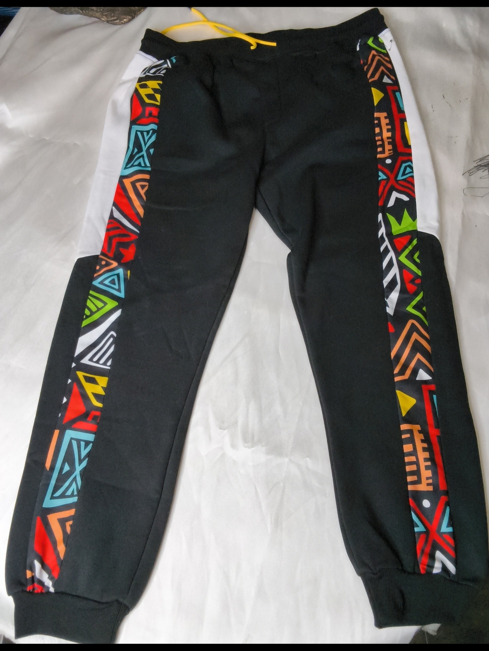 Black Men's Joggers with Multicolor Tribal Side Panels